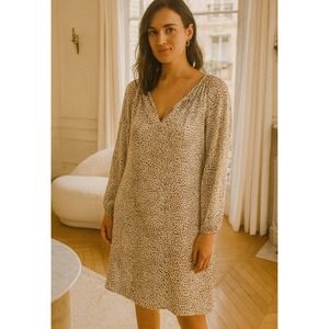 Banana Republic Heritage‎ Sz Sm Animal  Long Sleeve Silk  Midi Dress Preppy